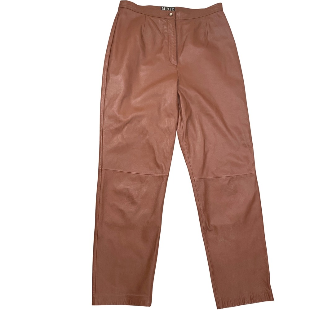 Mixit Leather Pants Womens 16 Brown Trousers High Quiet Luxury Neutral Fall